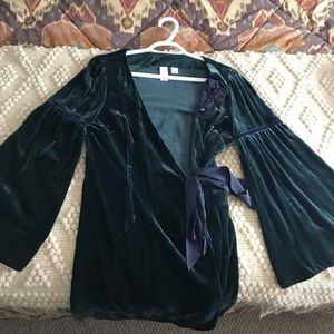 Forest Green Eggplant Velvet And Silk Wrap